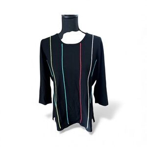 J'Envie New York Women's Black Top with Colorful Stripes